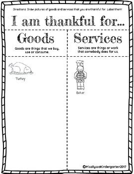 Thanksgiving Goods and Services Worksheet by Miss Ilyssa Kindergarten